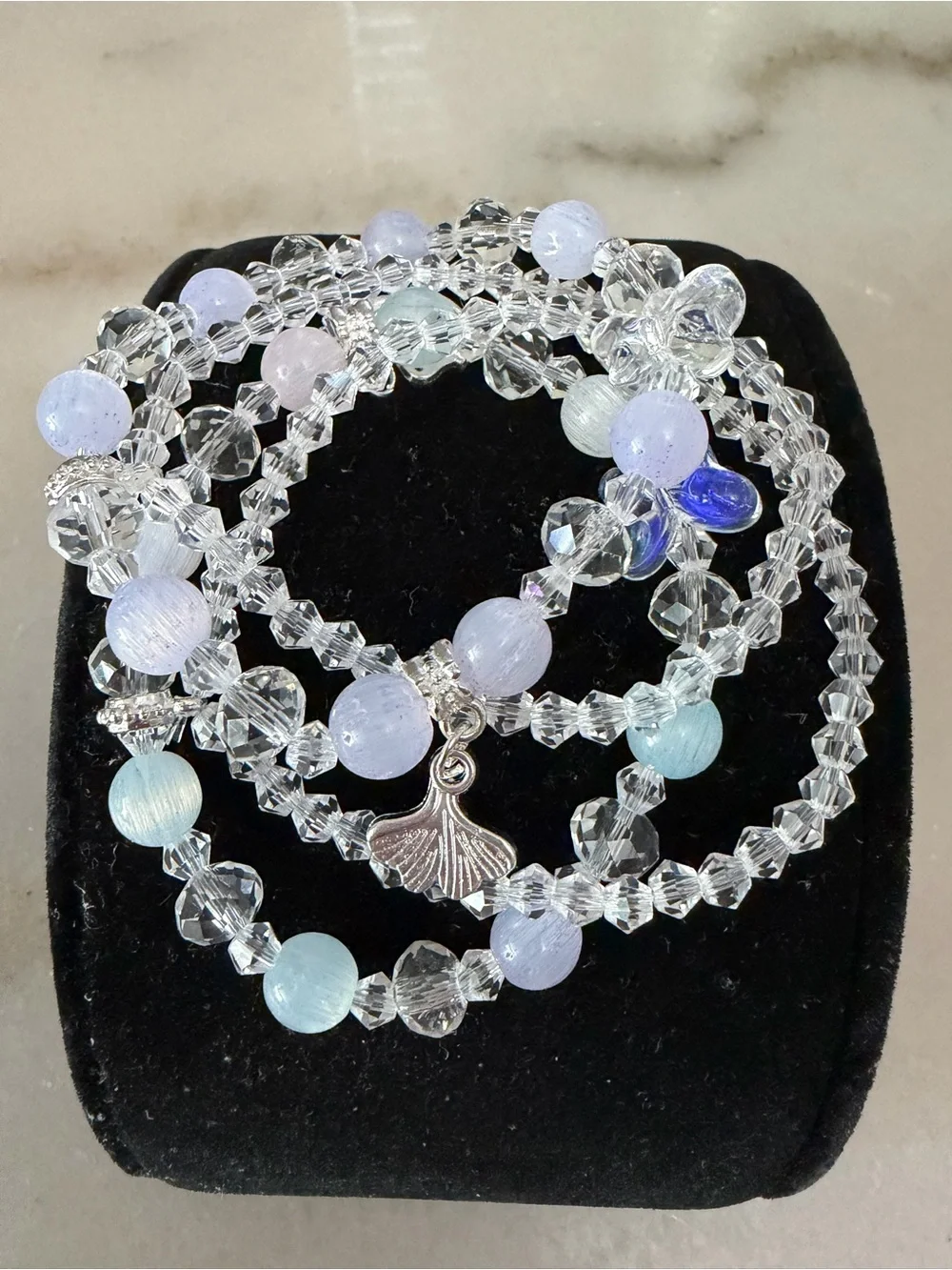 Shell Charm Clear Crystal & Pastel Bead bracelet set